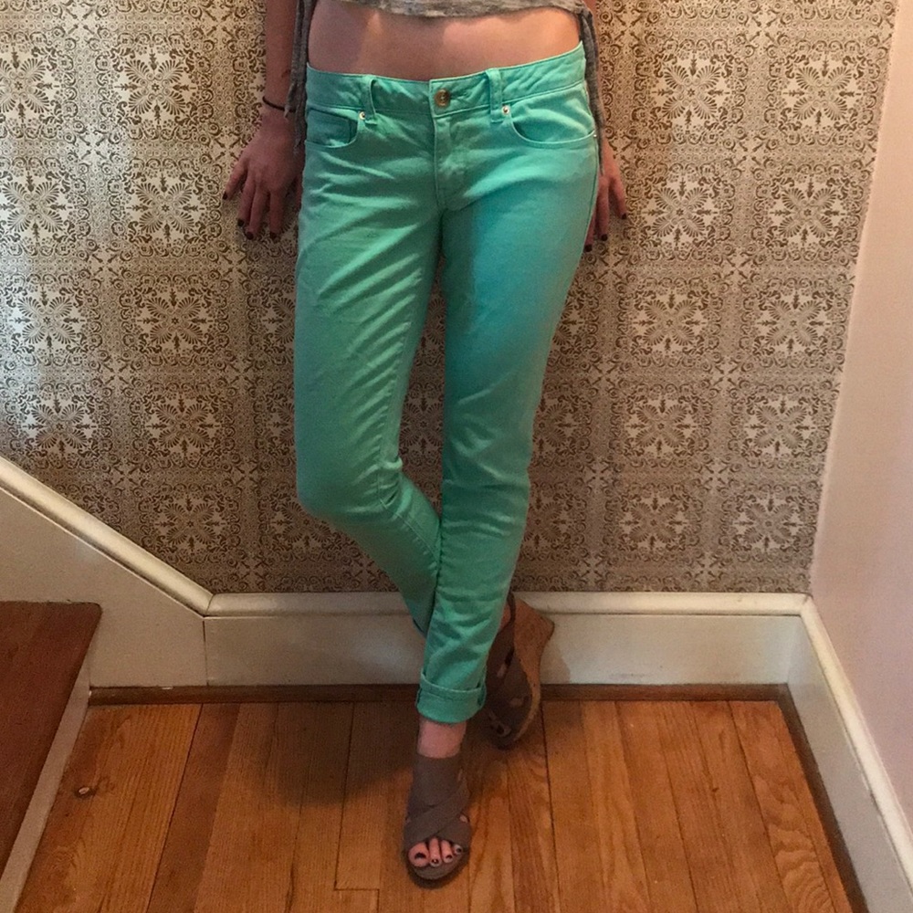 AEO mint green jeans.